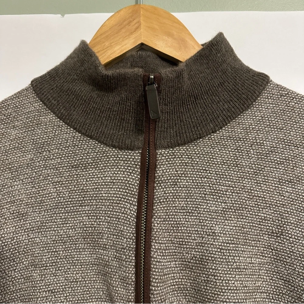UNTUCKit Belguardo Quarter Zip Men‎ XL Brown Merino Wool Jacquard Sweater 41312